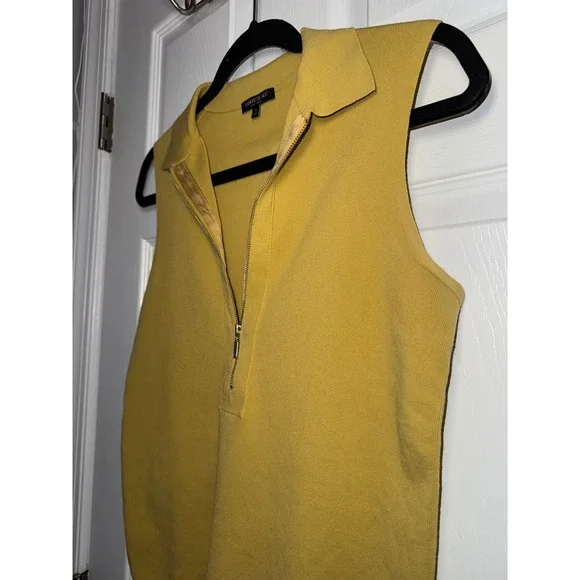 Lafayette 148 New York Chartreuse Sleeveless Quarter Zip Knit Top Small - Picture 2 of 5
